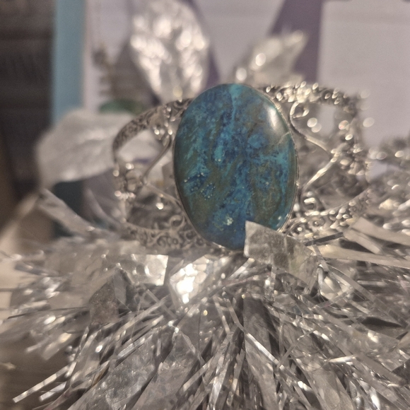 Elegant Silver and Blue Chrysocolla Bracelet Only - Picture 4 of 8